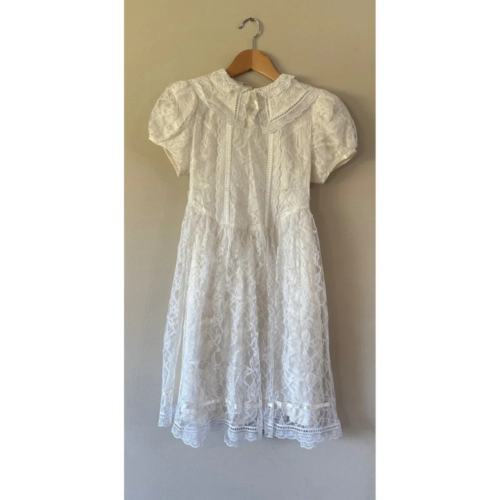 Vintage Gunne Sax J. McClintock White Lace Dress Sailor Collar Girl 10 Prairie